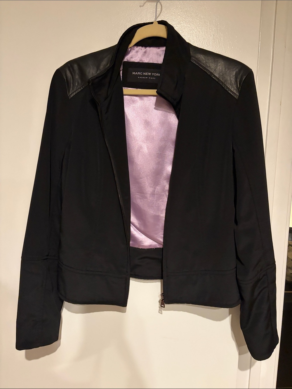 Marc New York Black Jacket with Lilac Satin Lining